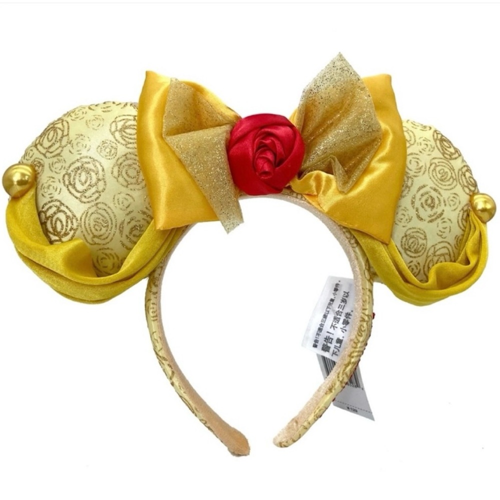 NWT DISNEY PARKS Belle Beauty & The Beast Gold Bow Rose Minnie Ears Headband